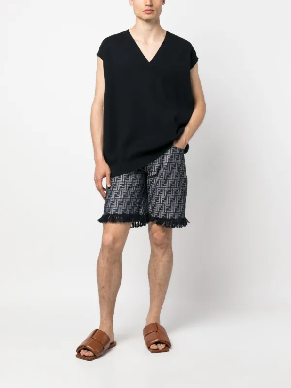 FENDI Fringed Monogram Bermuda Shorts | Blue | FARFETCH