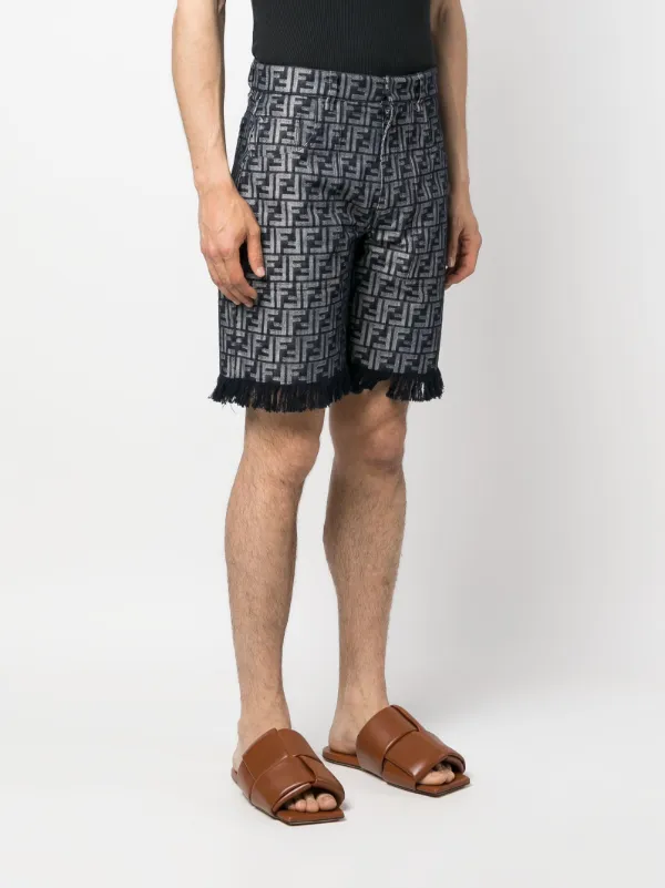 FENDI Fringed Monogram Bermuda Shorts | Blue | FARFETCH