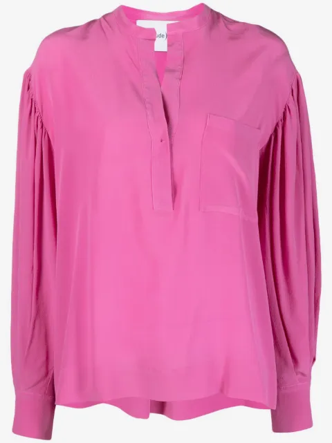 Nude long-sleeve silk blouse