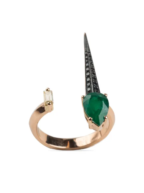 Gaelle Khouri 18kt yellow gold Unitaire diamond and emerald ring