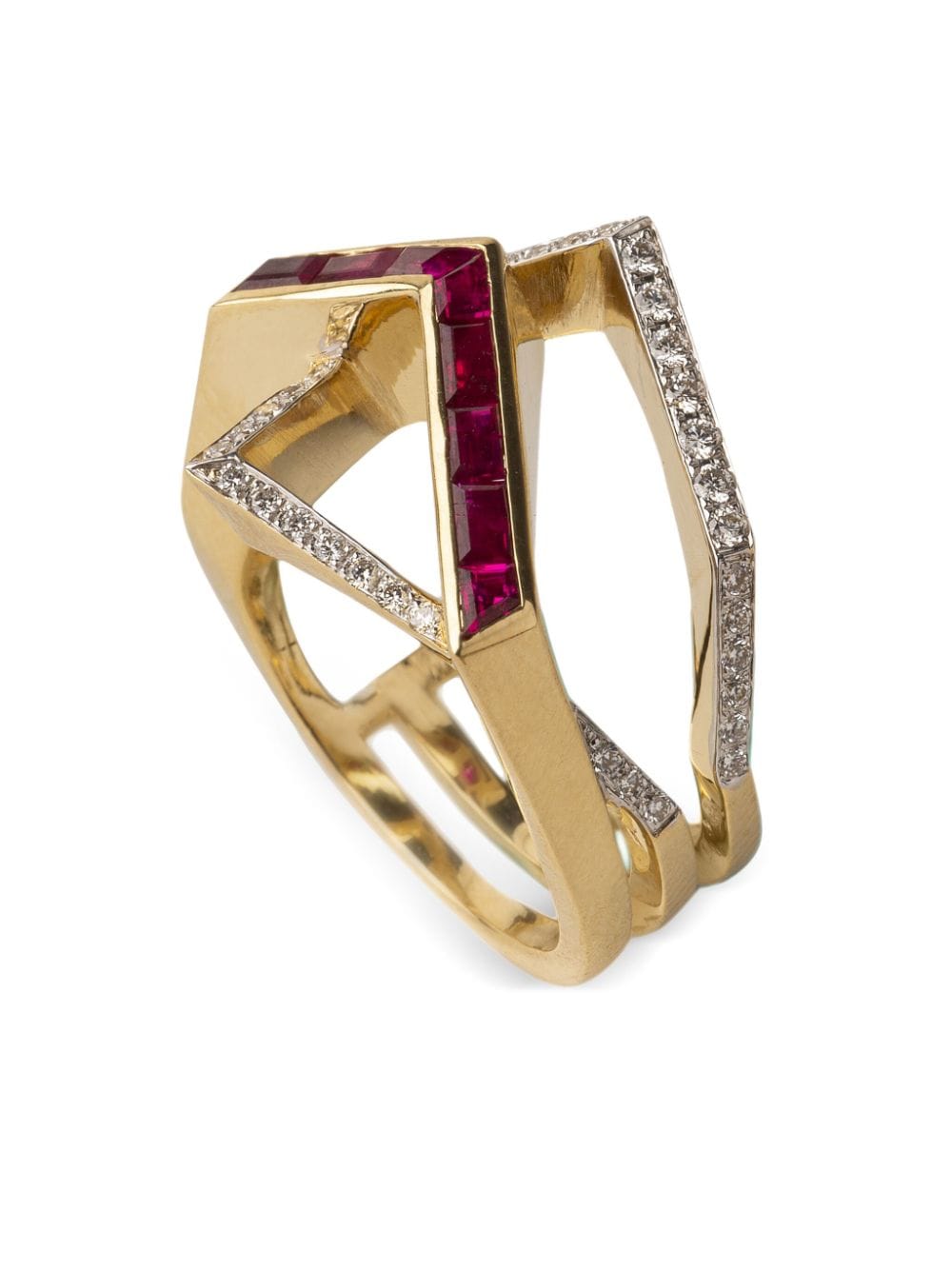 18kt yellow gold Figure Particulière diamond and ruby ring