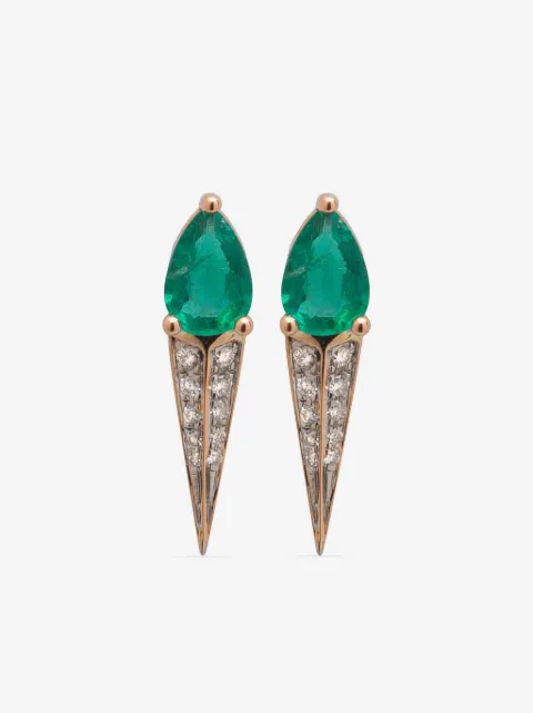 Gaelle Khouri 18kt rose gold Unitáire diamond and emerald earrings