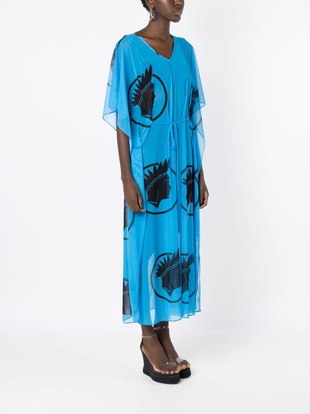 Shop Amir Slama Semi-sheer Tied-waist Dress In Blau