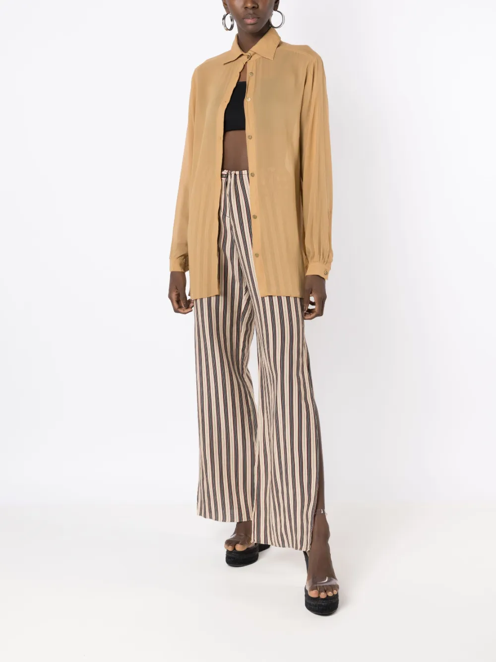 Shop Amir Slama Semi-sheer Long-sleeve Shirt In Braun