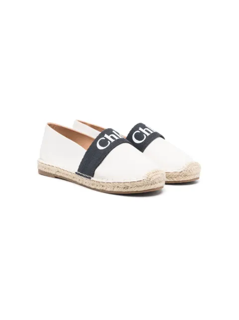 Chloé Kids logo-print raffia ballerina