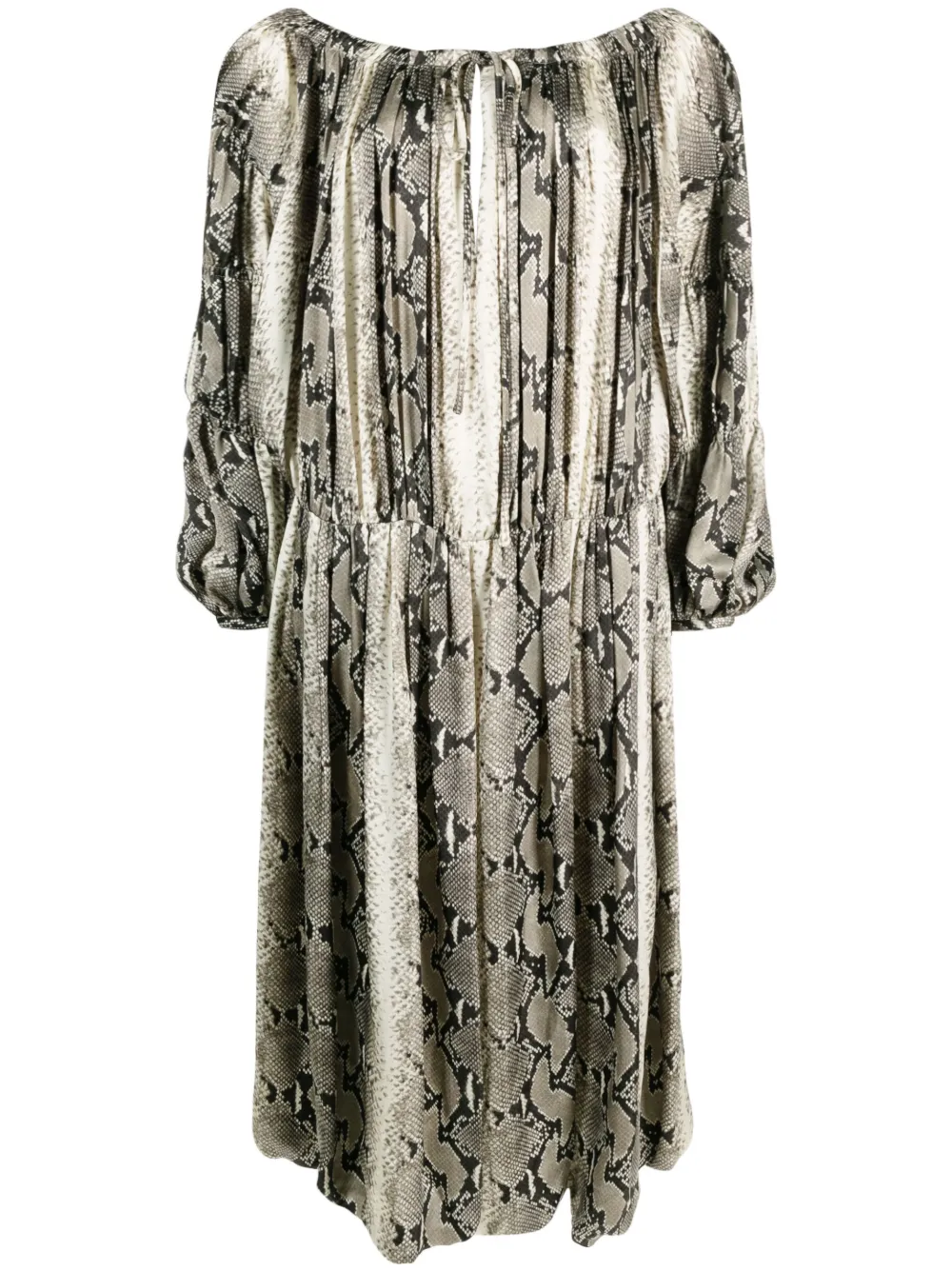 Khaite Cole Off-the-shoulder Snake-effect Georgette Maxi Dress In Neutrals