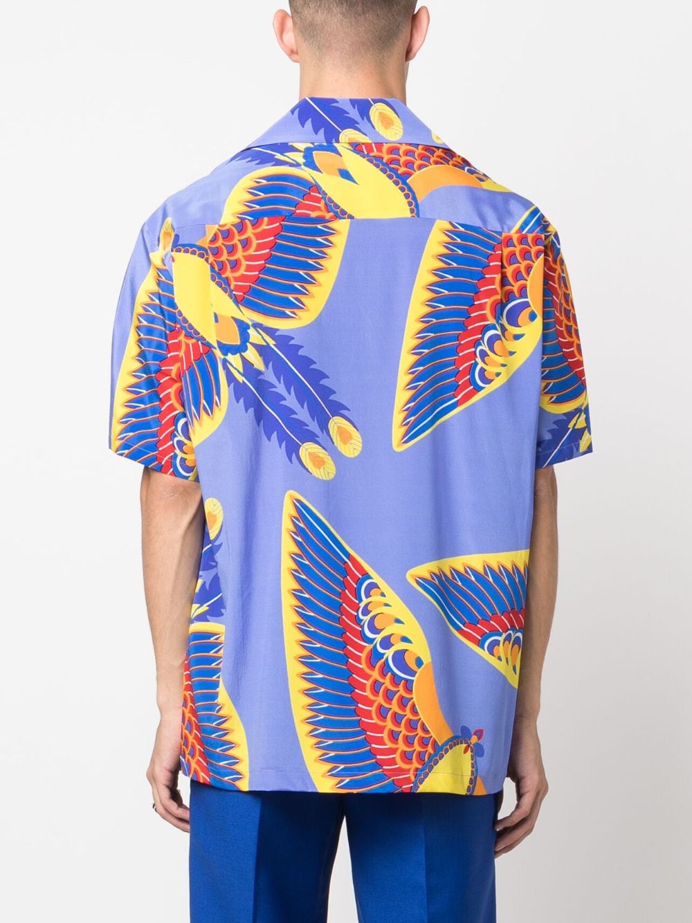 Shop P.a.r.o.s.h Seagled Short-sleeve Silk Shirt In Blue