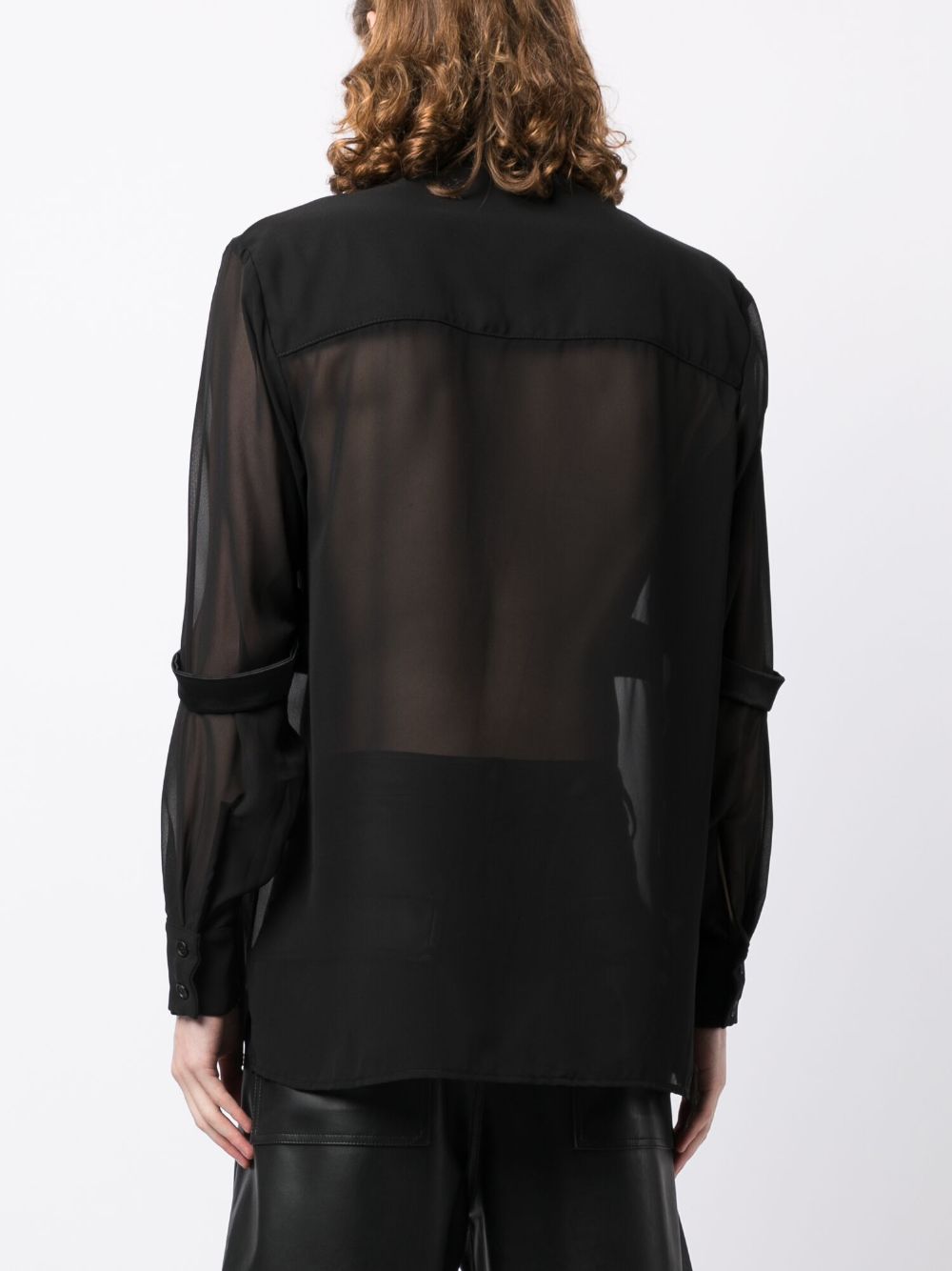 Shop Av Vattev Band-collar Semi-sheer Shirt In Black