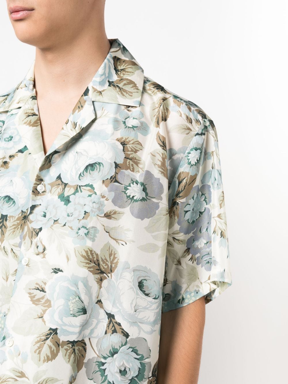 Shop P.a.r.o.s.h Floral-print Silk Short-sleeve Shirt In Neutrals