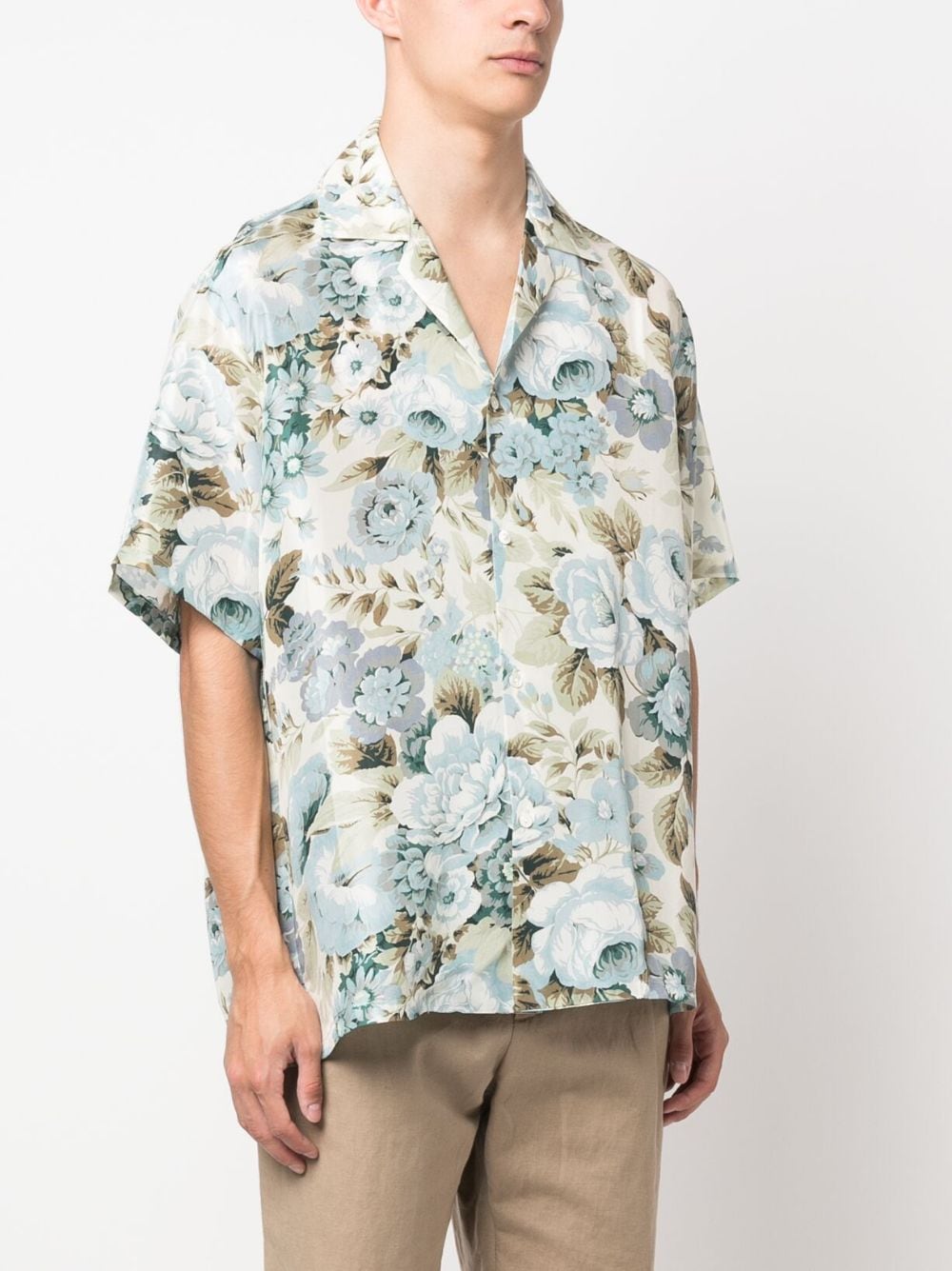 Shop P.a.r.o.s.h Floral-print Silk Short-sleeve Shirt In Neutrals