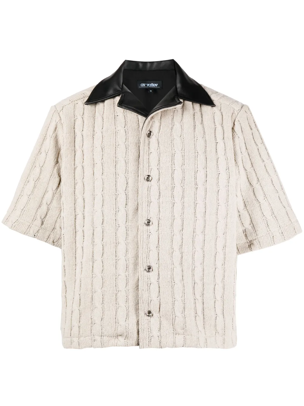 cable-knit short-sleeved wool shirt