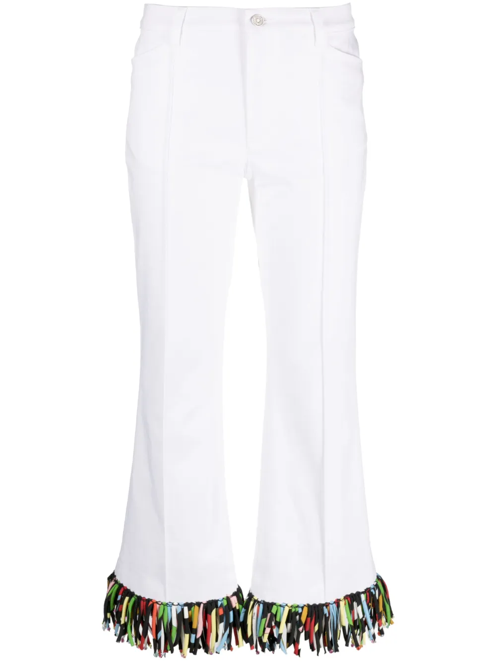 Pucci Abstrac-print Fringed Flared Trousers In White