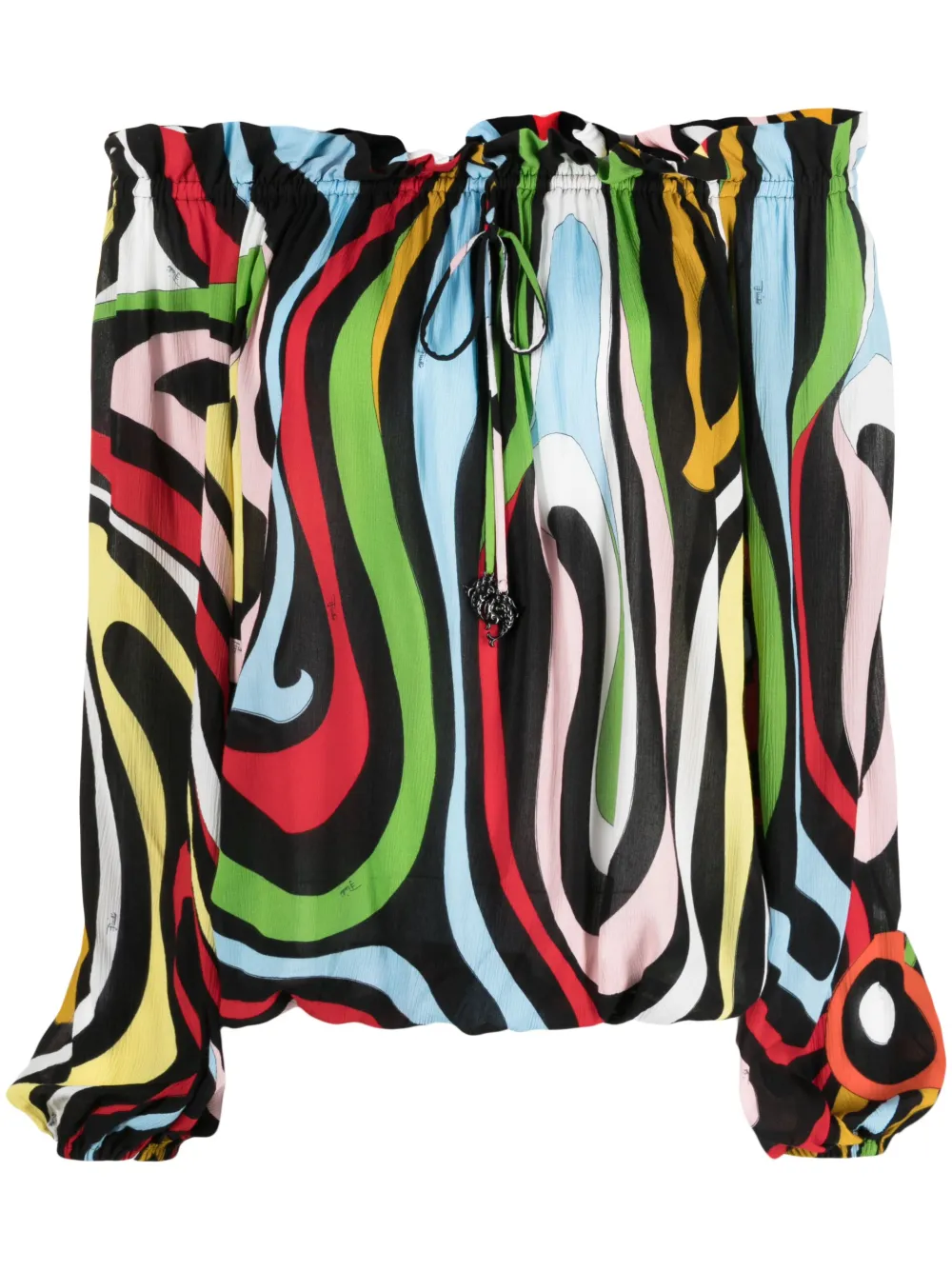 Pucci Marmo-print Off-shoulder Blouse In Black