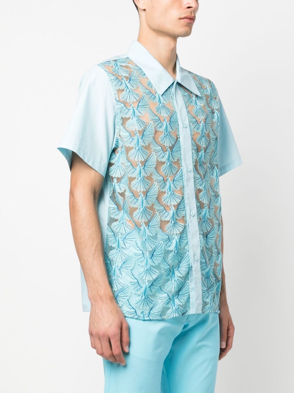 Shop 3paradis Unity Doves Tulle-panel Shirt In Blue