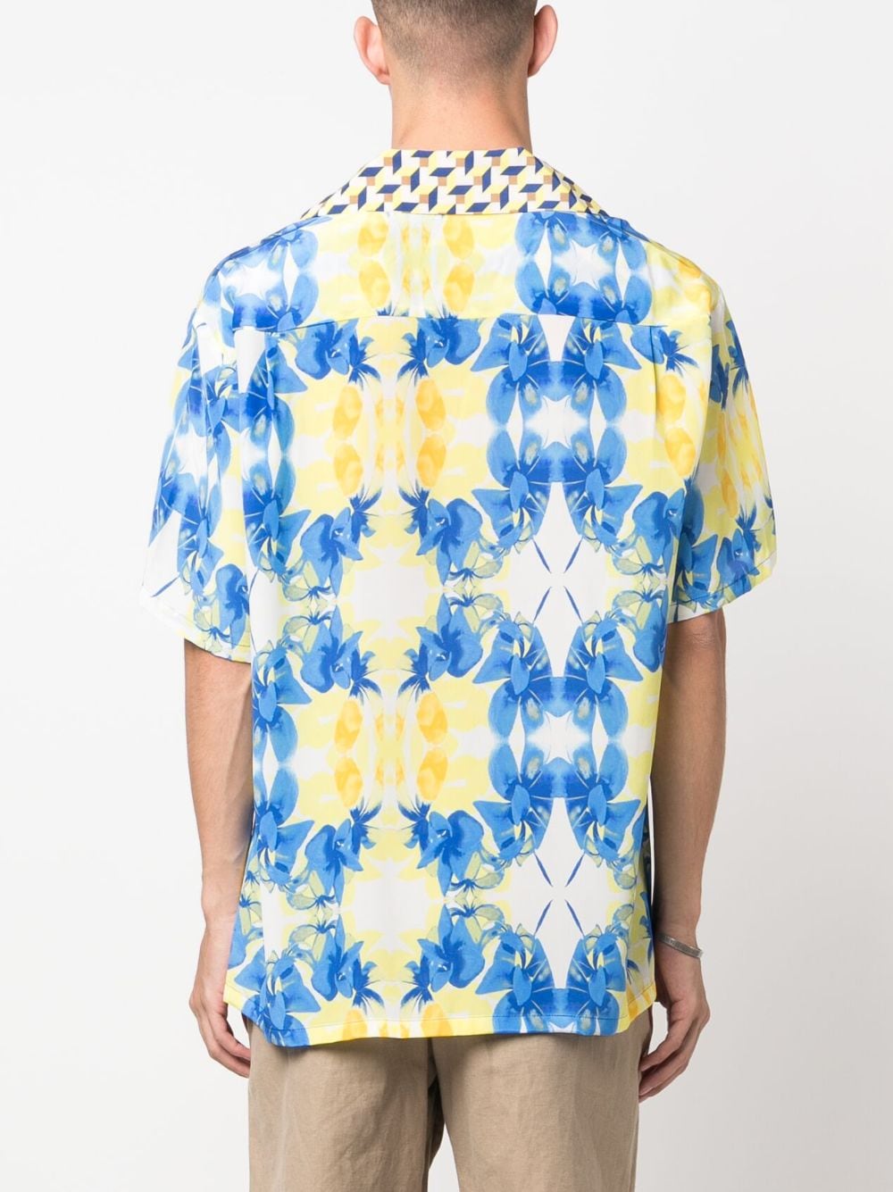 Shop P.a.r.o.s.h Mix-print Silk Short-sleeve Shirt In Blue