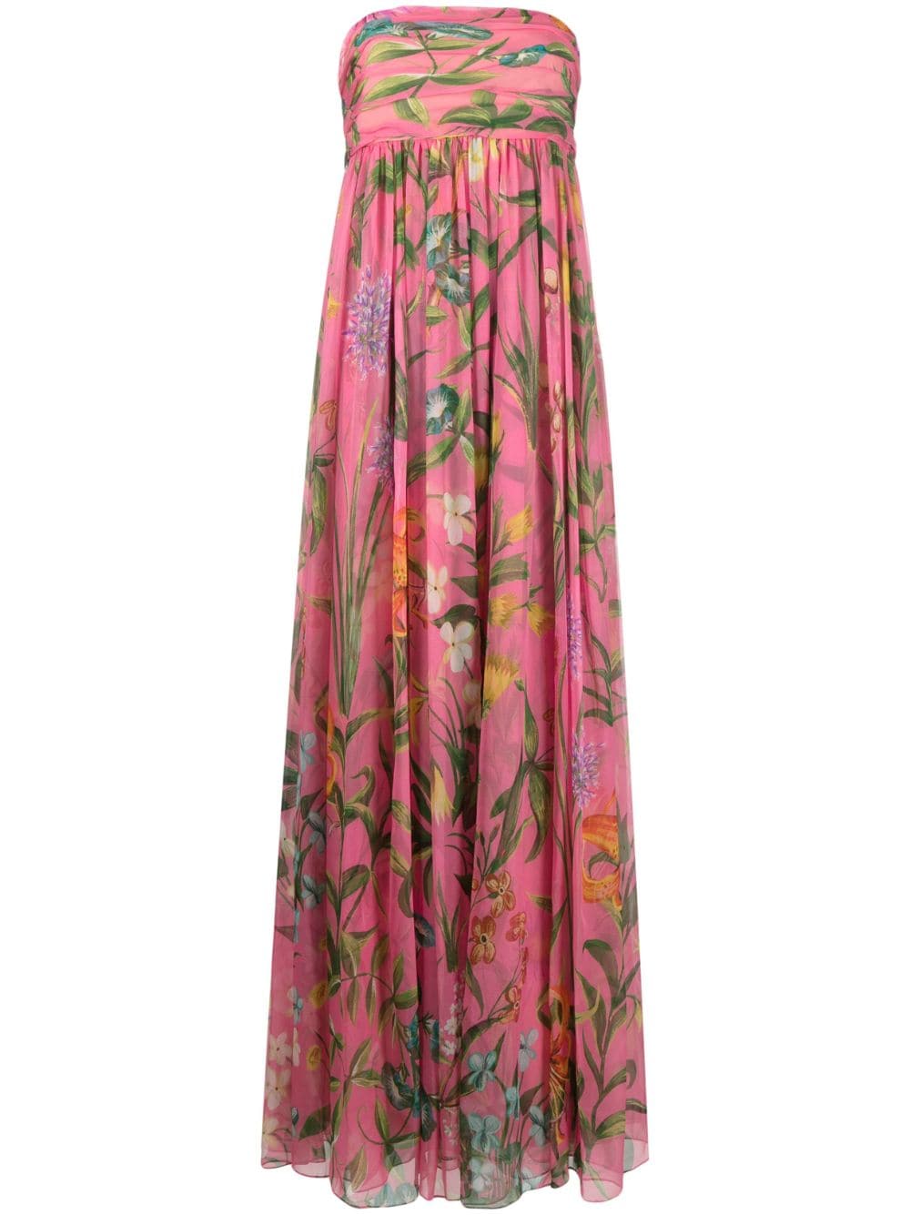 Oscar De La Renta Strapless Floral-print Silk Dress In Bubblegum