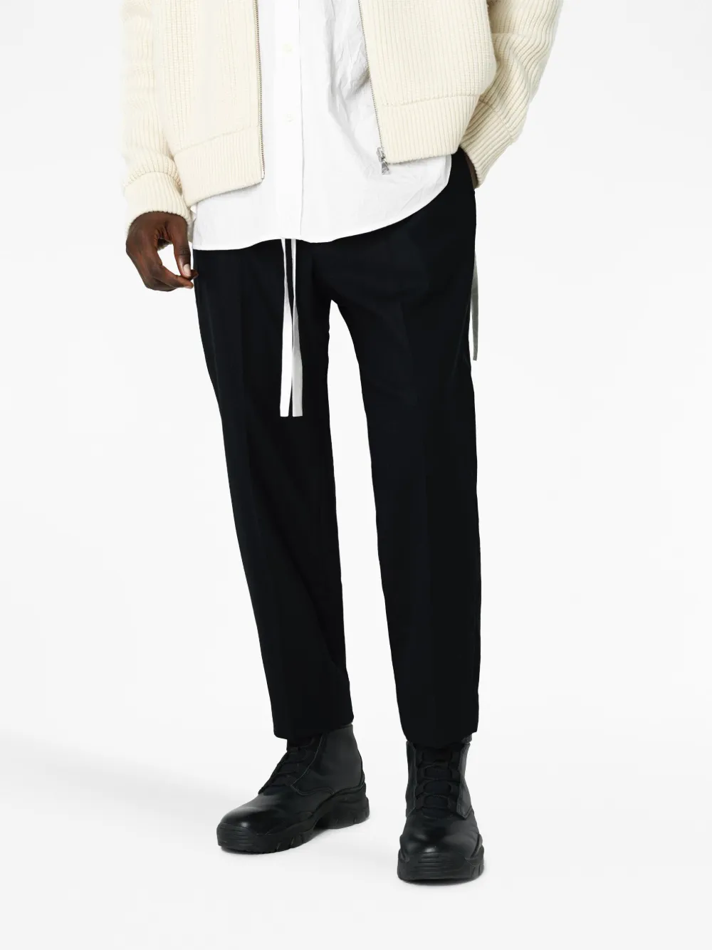 Shop John Elliott Tapered Wool Trousers In Black