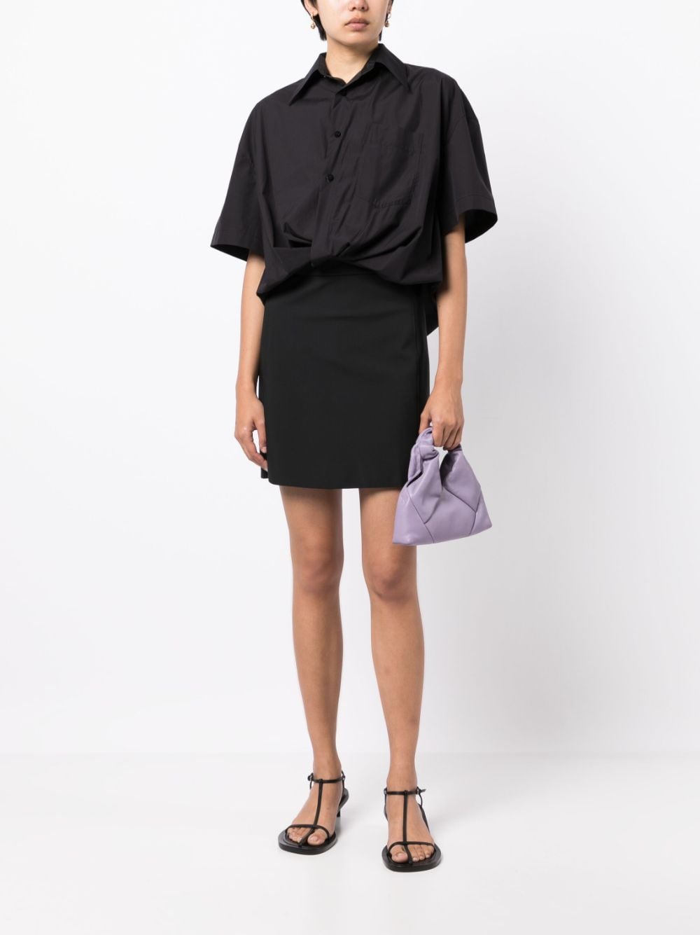 Shop Jnby Wrapped Short-sleeved Dress In Black