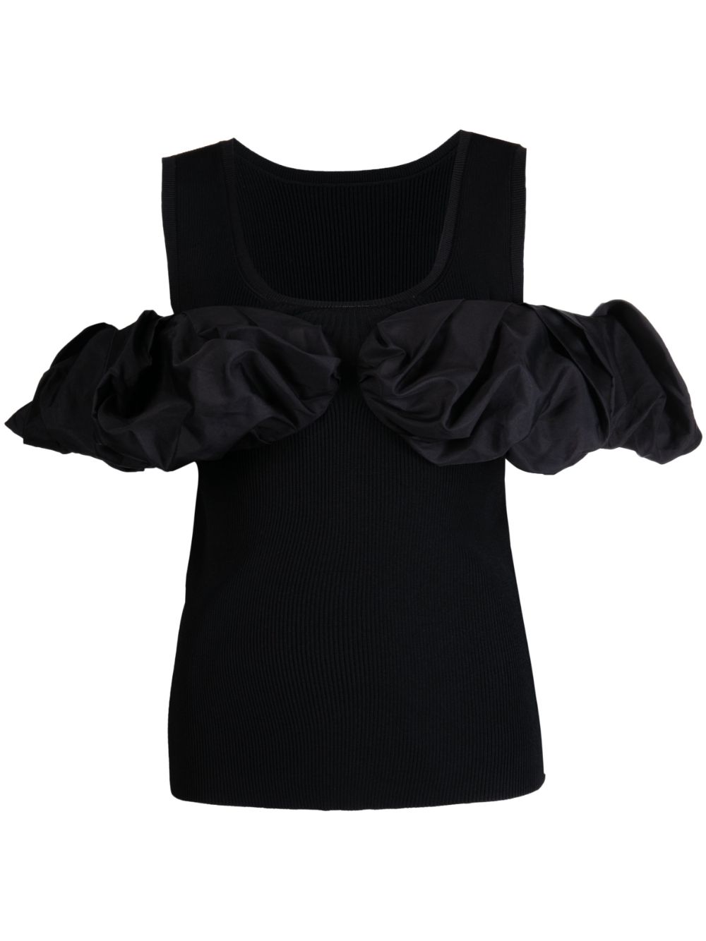 Jnby Ruffled-detail Knitted Tank Top In Black