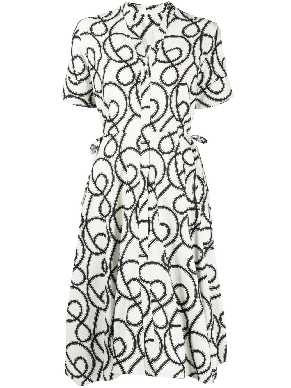 Jnby Abstract-print Pleated Midi Dress In Black