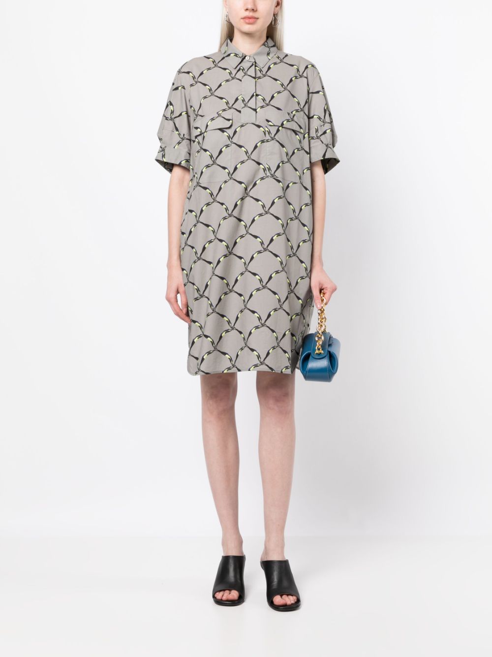 Shop Jnby Graphic-print Cotton Mini Dress In Grey
