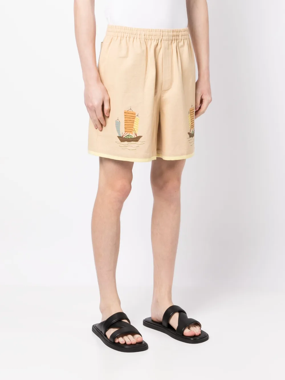 Bode Illustration-print Cotton Deck Shorts - Yellow 