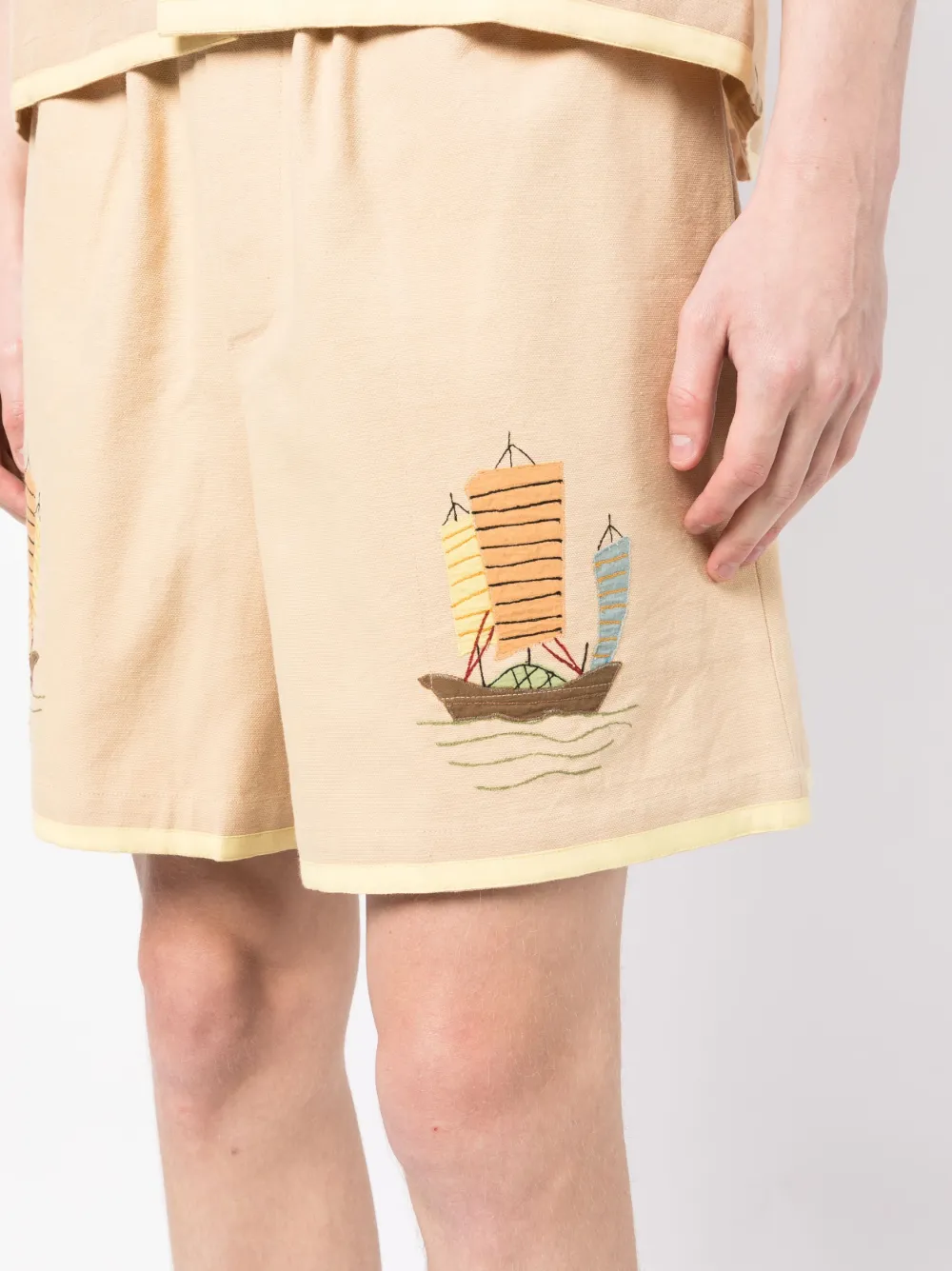 BODE Katoenen shorts met illustratieprint Geel