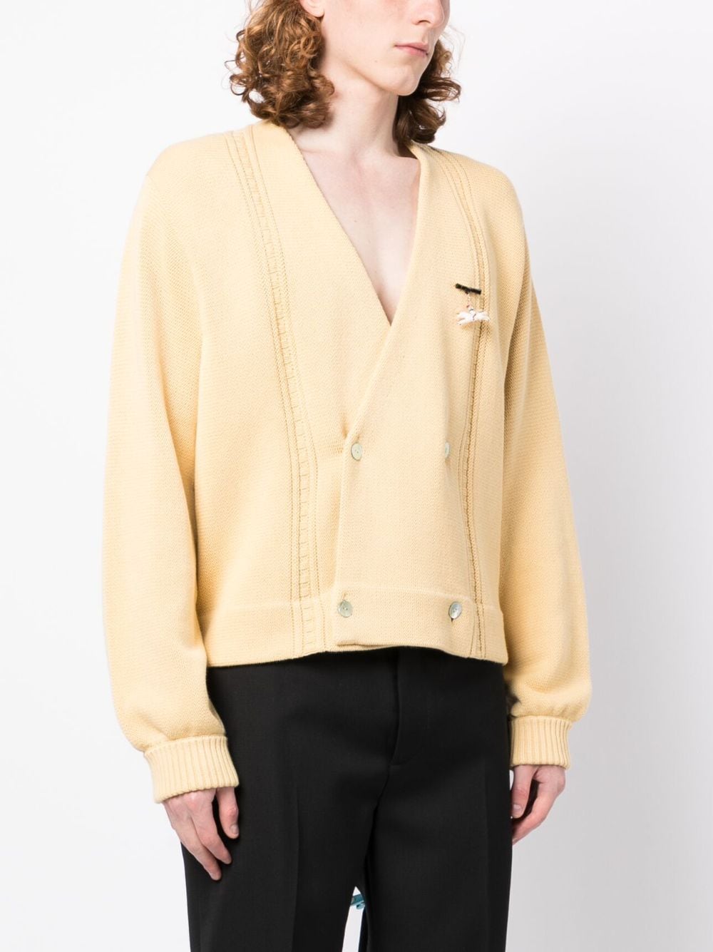 Shop Bode Double-breasted Pin-detail Cardigan In Yellow