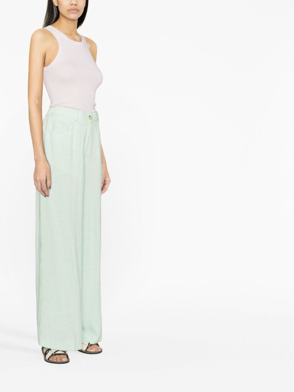 Shop Forte Forte High-waisted Wide-leg Trousers In Green