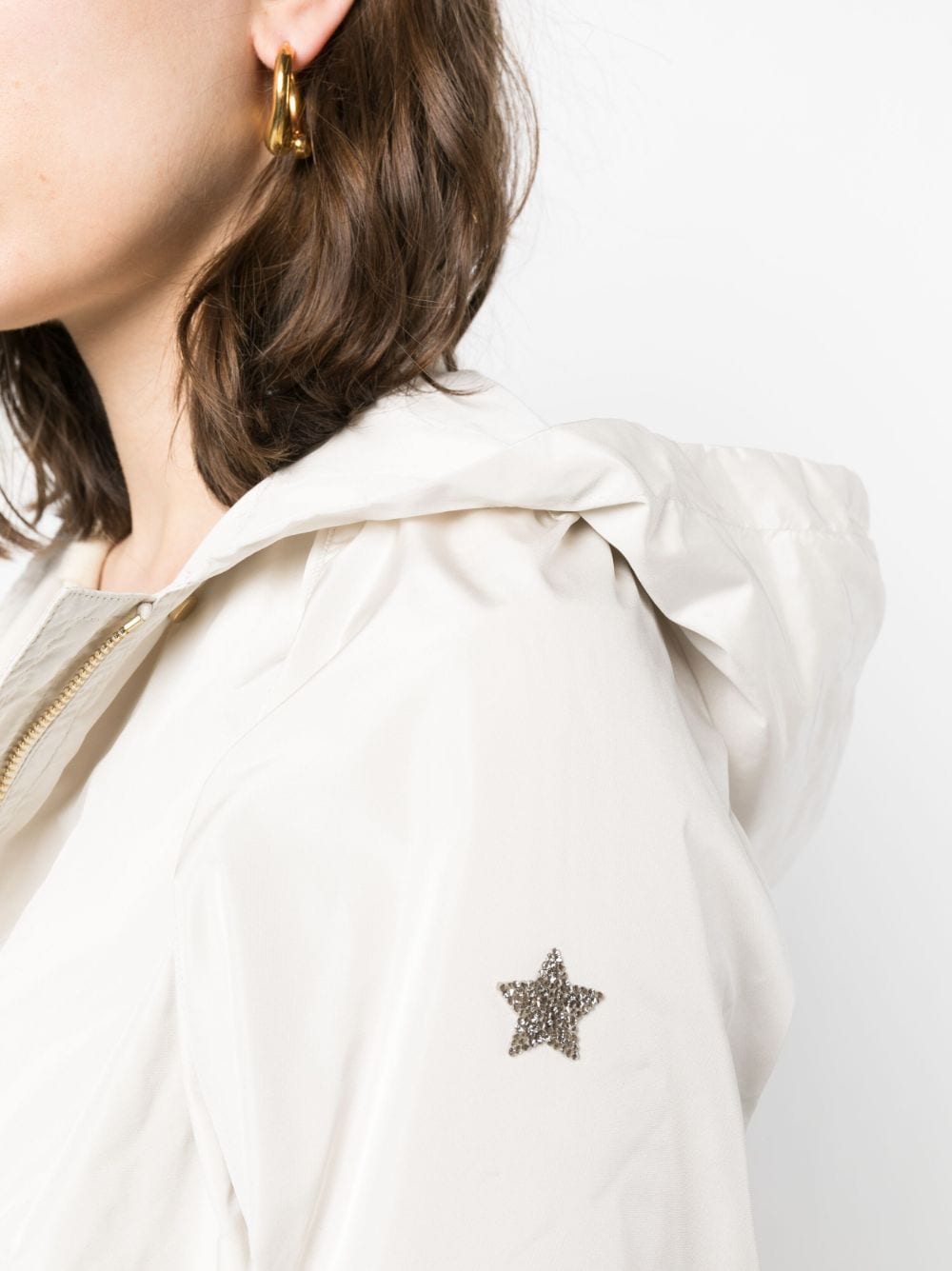Shop Lorena Antoniazzi Embroidered-star Hooded Jacket In Nude