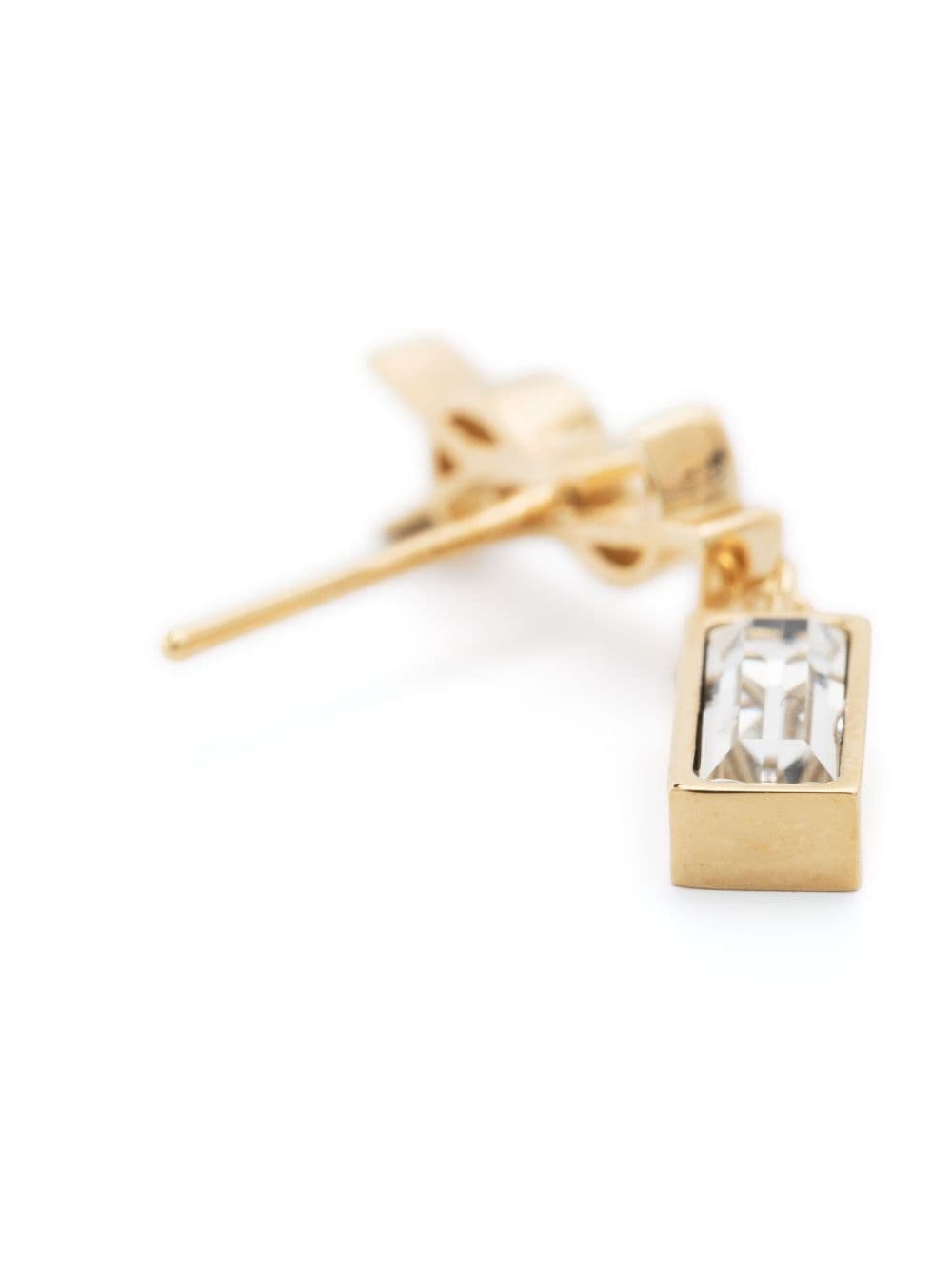 Shop Saint Laurent Engraved-logo Crystal-embellished Earring In Gold
