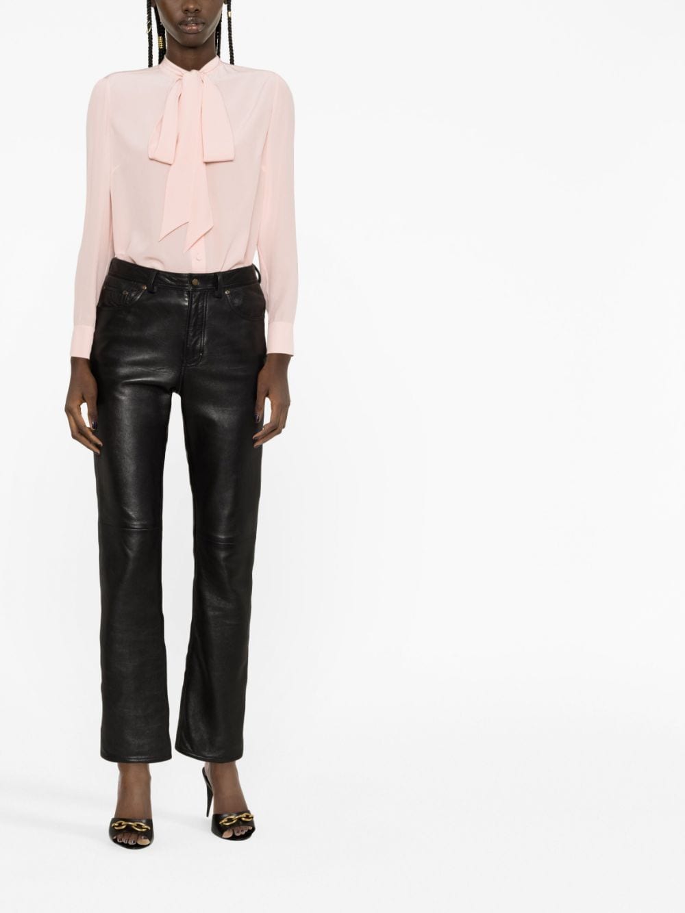 Shop Gucci Self Tie-neck Silk Blouse In Pink