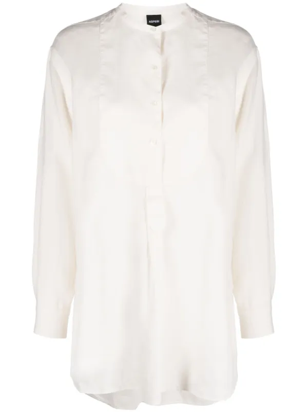 ASPESI Collarless Linen Bib Shirt in Neutrals