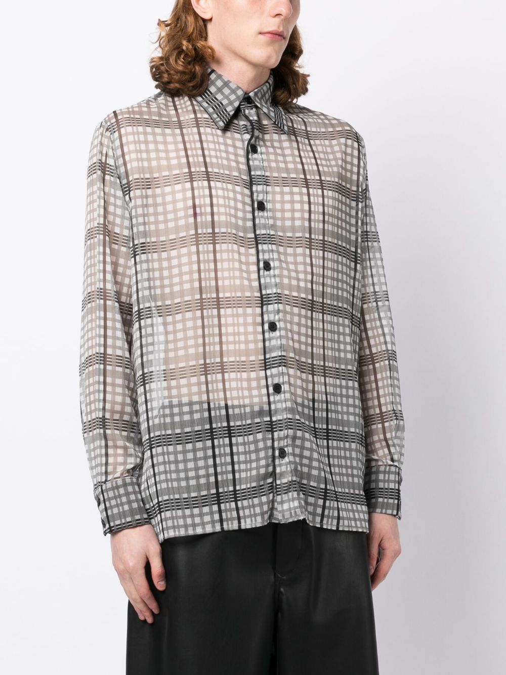 Shop Av Vattev Semi-sheer Check-print Shirt In Grey