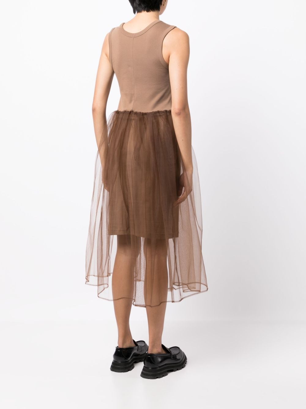 Shop Jnby Sheer-overlay Sleeveless Midi Dress In Braun