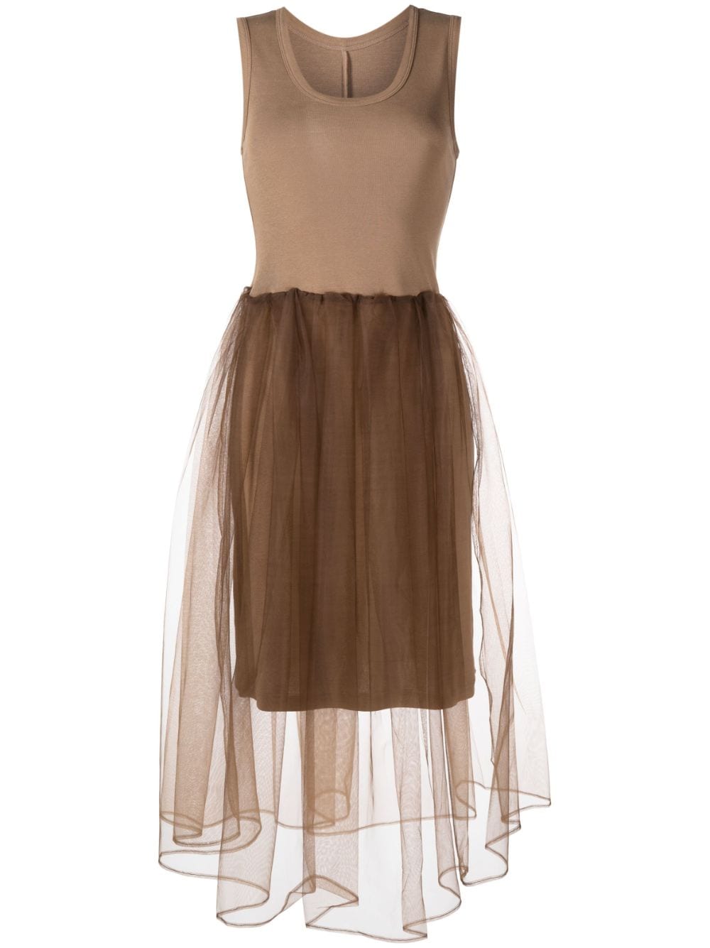 Jnby Sheer-overlay Sleeveless Midi Dress In Braun