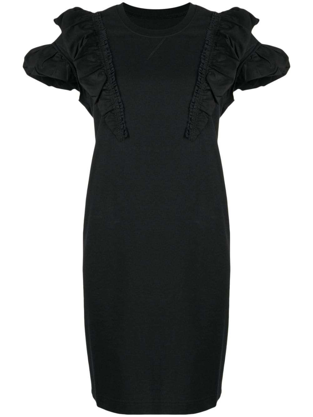 Jnby Ruffled-detailed Short-sleeved Dress In Black