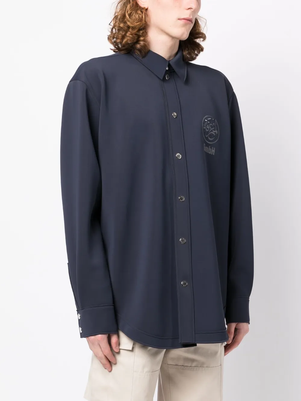 Gmbh Logo-print Recycled Nylon Shirt In Blue