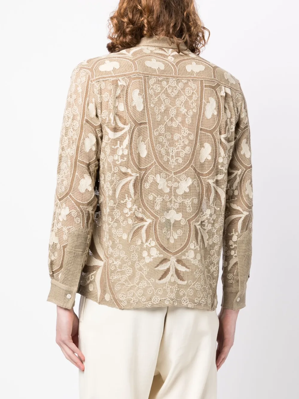 Shop Bode Embroidered Lace Shirt In Neutrals