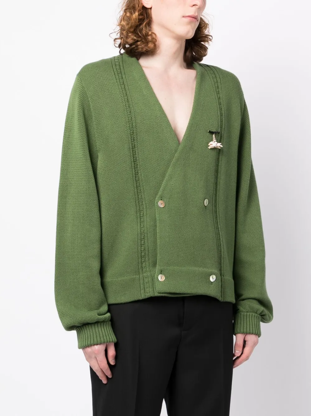 Shop Bode Double-breasted Pin-detail Cardigan In Green