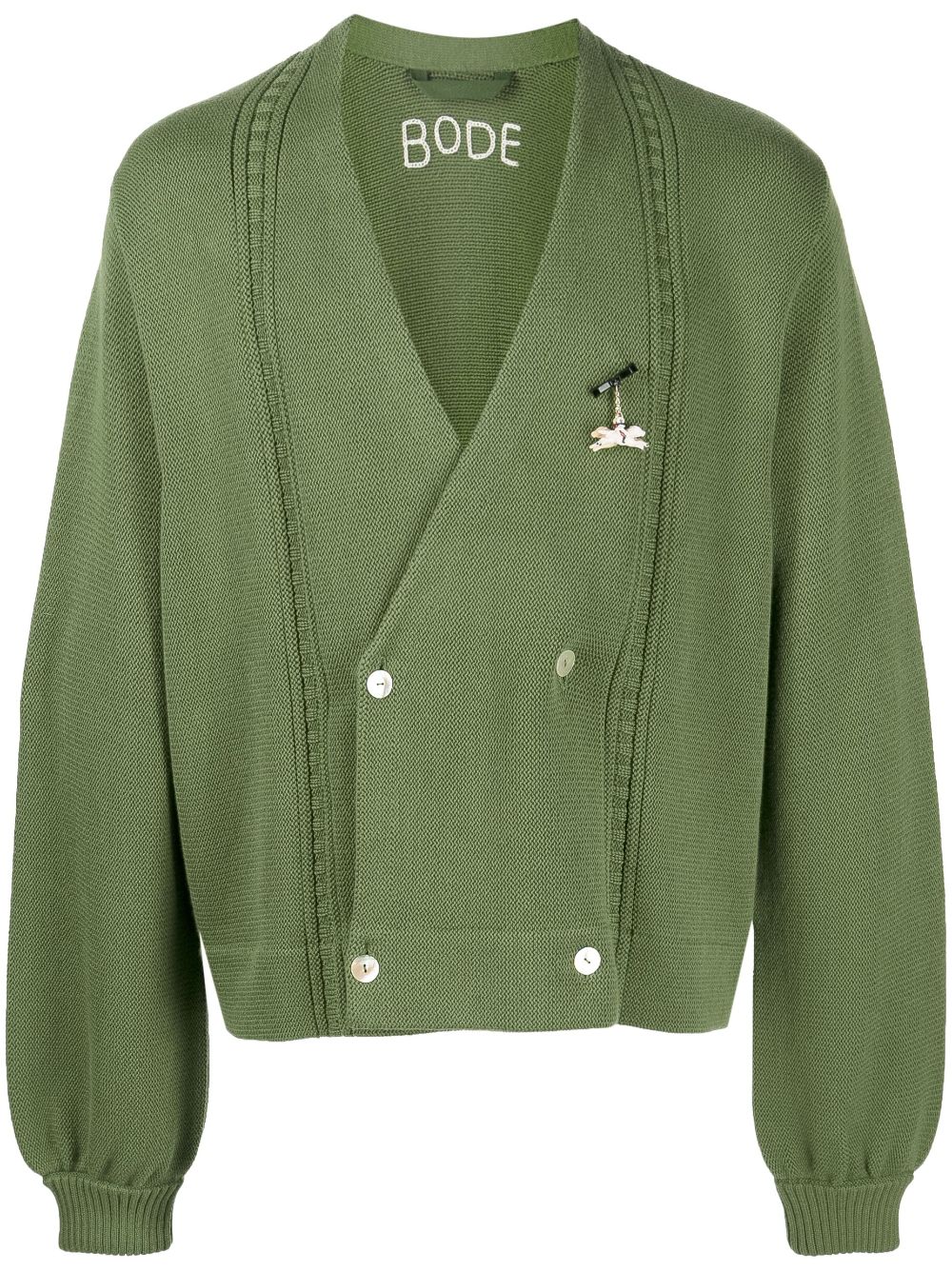 Shop Bode Double-breasted Pin-detail Cardigan In Green