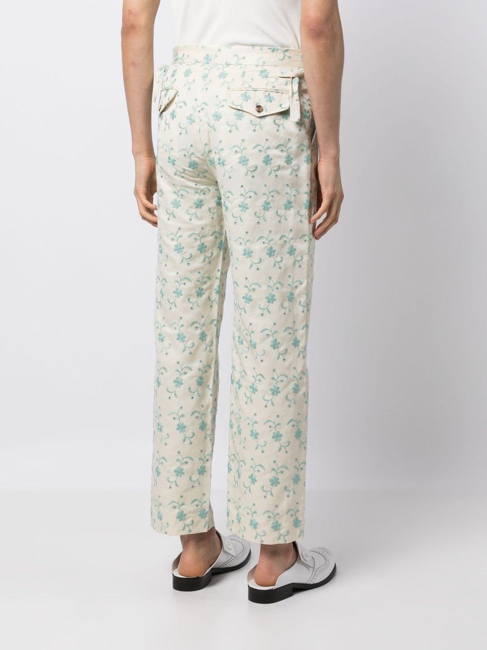 Shop Bode Floral-embroidery Straight-leg Trousers In Neutrals