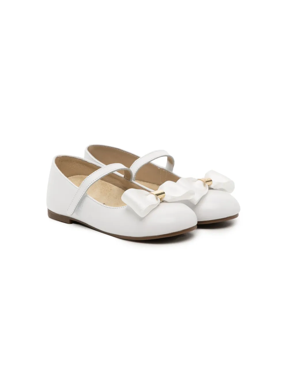 Babywalker Kids' Bow-detail Leather Ballerina Shoes In White