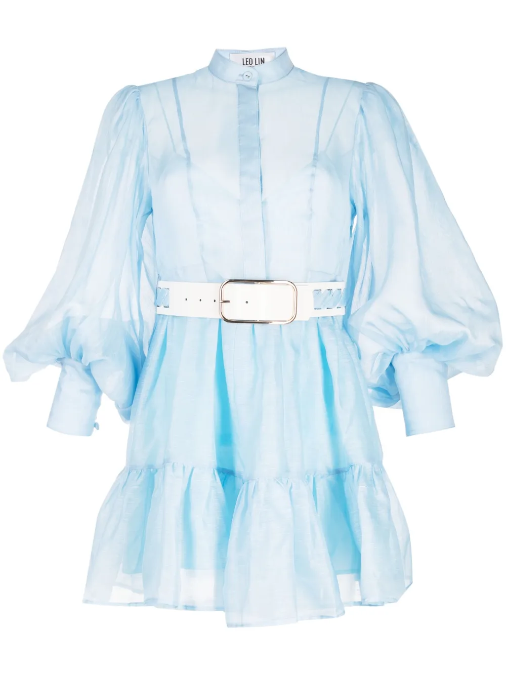 Leo Lin Alexandra Belted-waist Dress In Blue