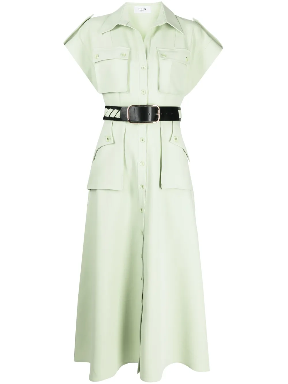 Leo Lin Audrey Pocket-shirt Midi Dress In Green