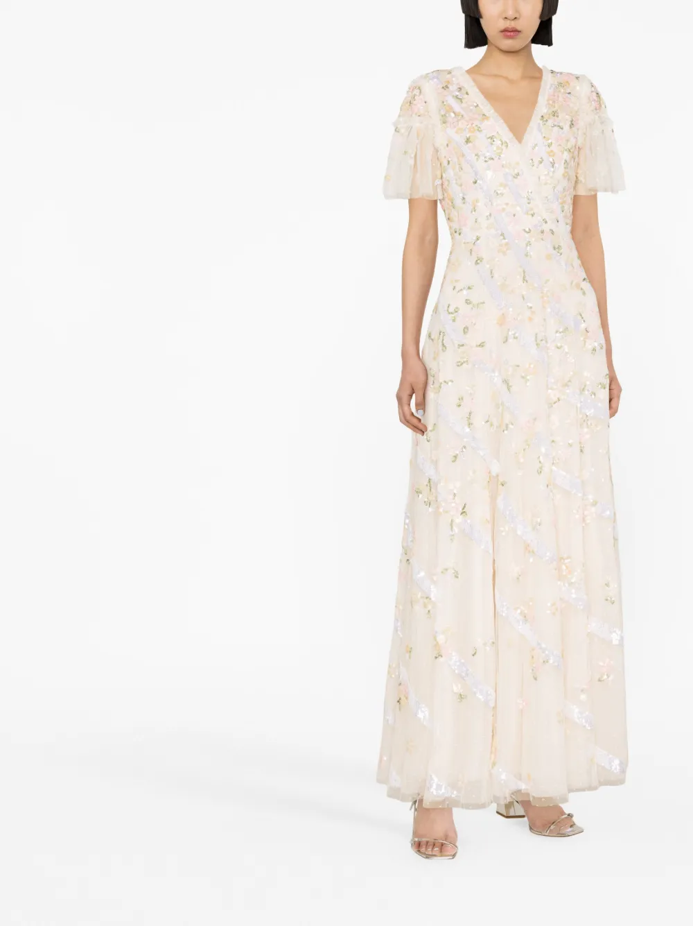 Needle & Thread Jurk verfraaid met pailletten - Beige