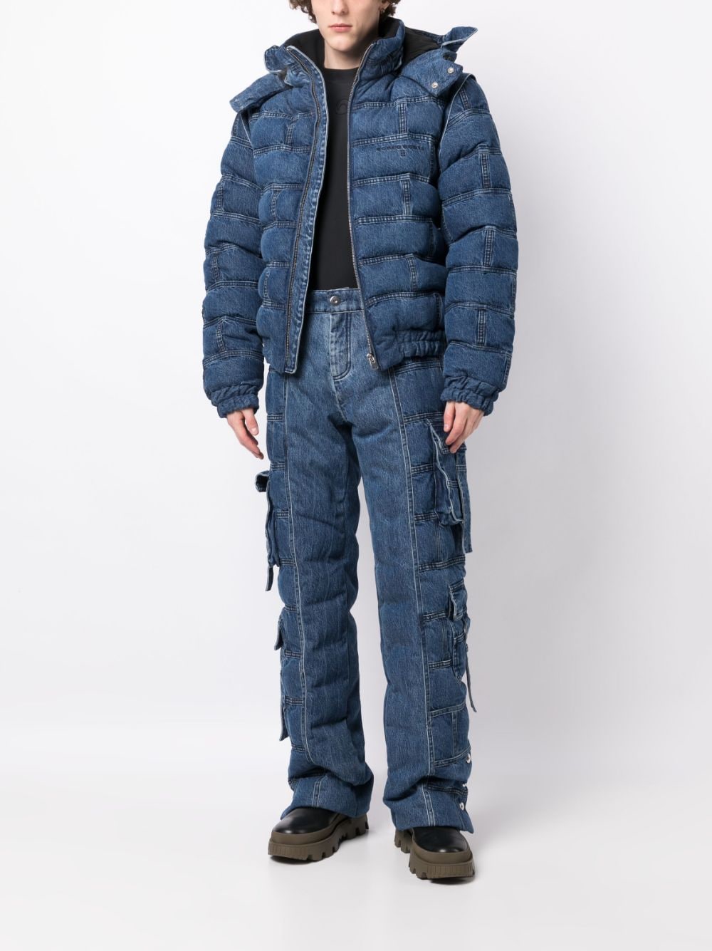 Shop Romeo Hunte Striped Denim Puffer Jacket In Blue