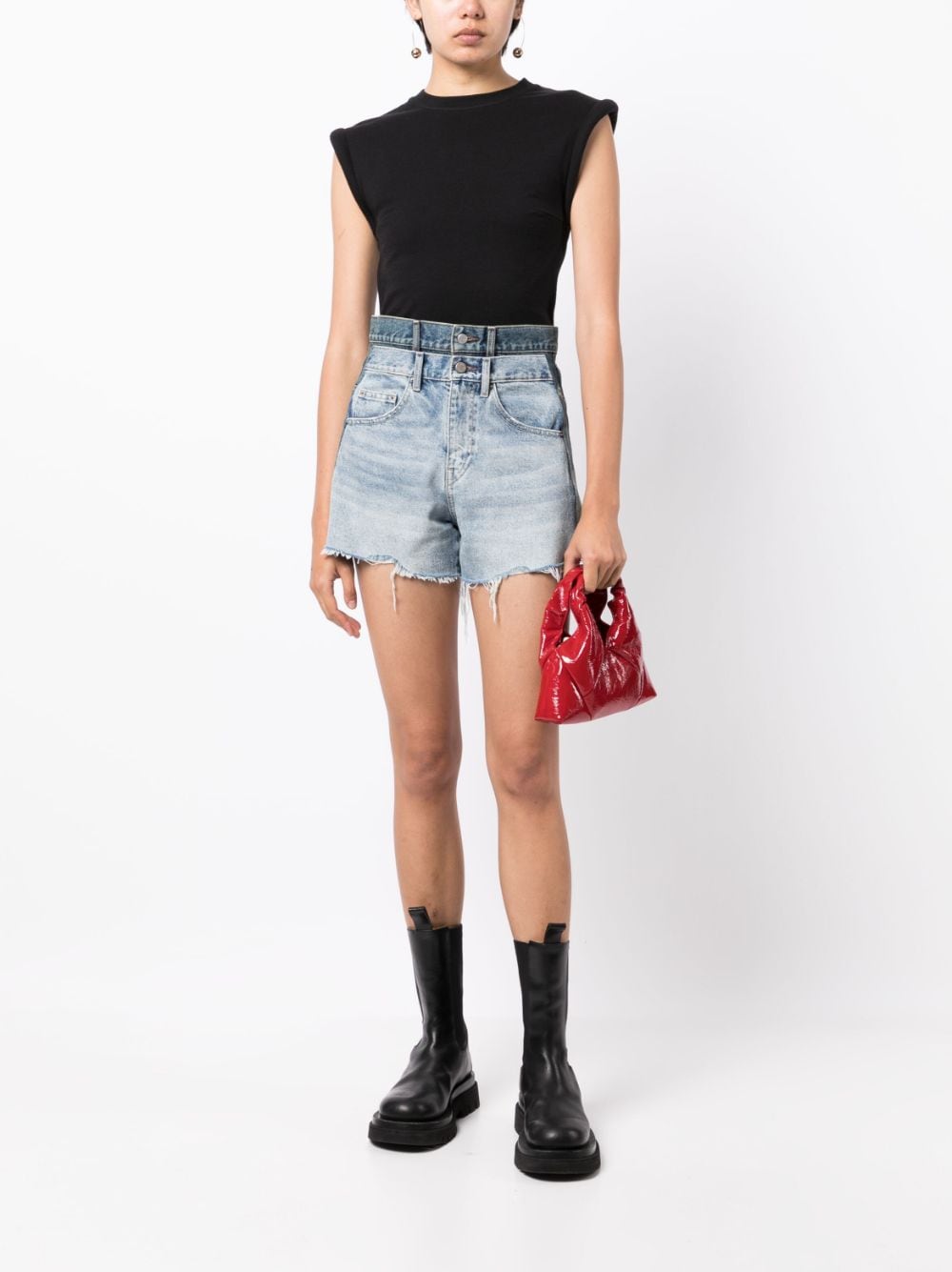 Shop Jnby Raw-cut Asymmetric Denim Shorts In Blue