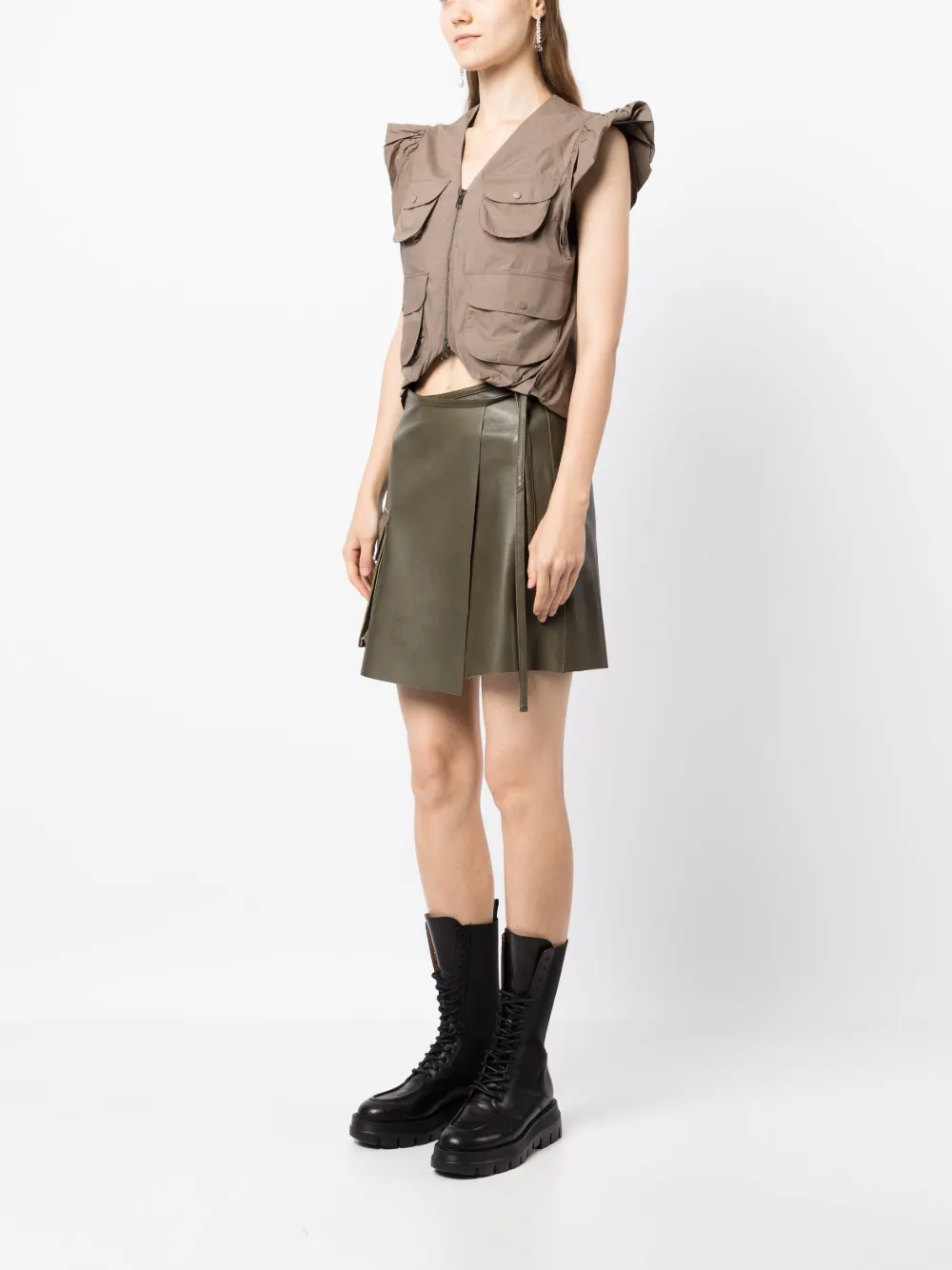 Jnby Ruffled-sleeve Cotton Blouse In Grey