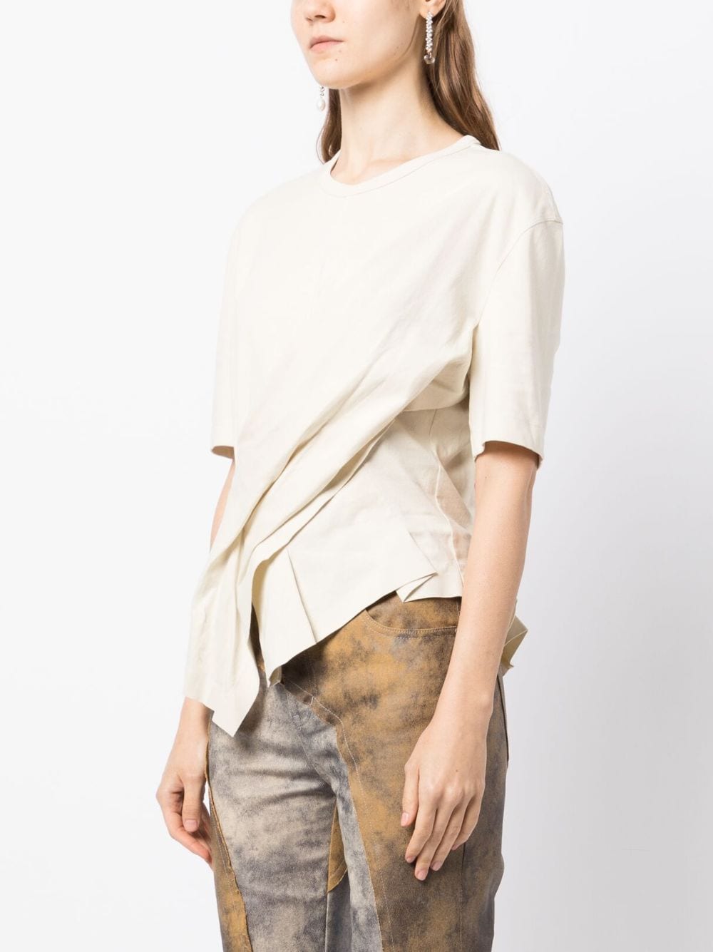 Shop Jnby Asymmetric Gathered Cotton T-shirt In Nude